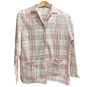 Burberry Women's Pink/White Nova Check Button Down Pajama Shirt Size Medium